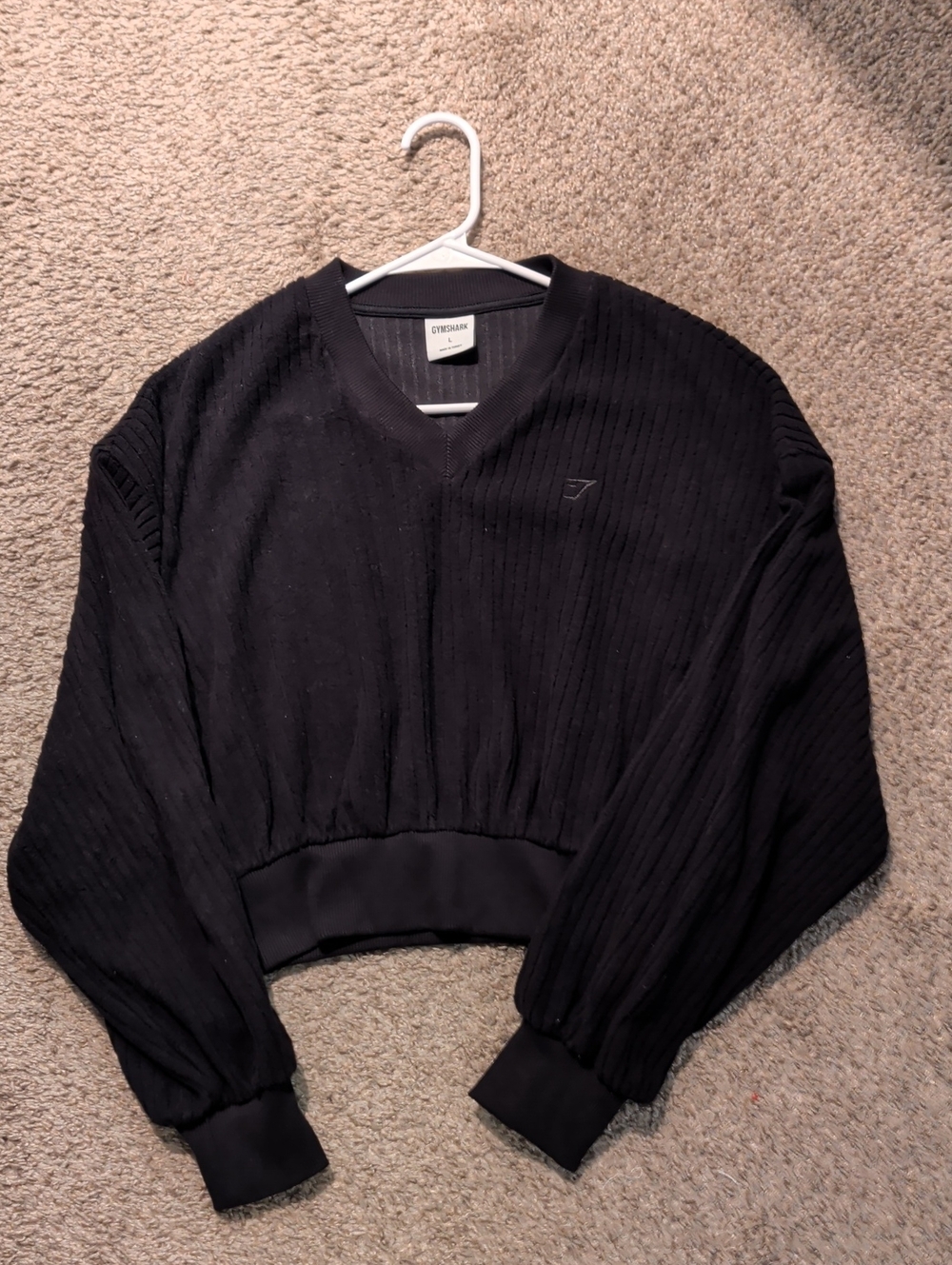Gymshark Black Ribbed V-Neck Cropped Pullover Sweater